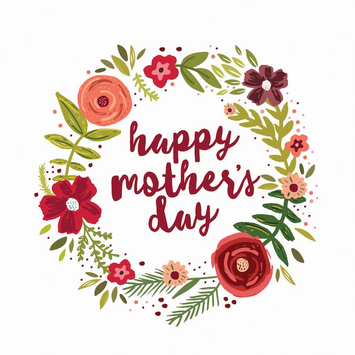 Veniec z kvetov, ktorý obklopuje šťastný deň matiek, pošlite správu mame, obrázok, ktorý vám vyčarí úsmev, akvarelové kvety