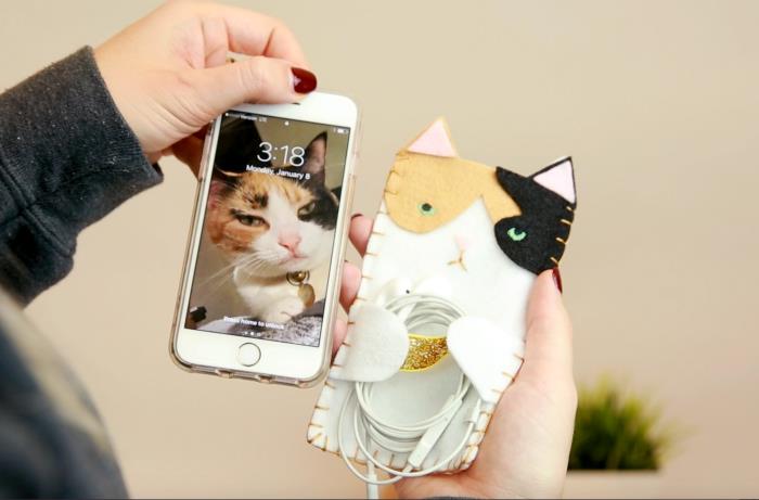 personalizované látkové puzdro na iphone 7 so zeleným okom, otvor pre mačku a slúchadlá, zábavná manuálna aktivita pre dievčatá