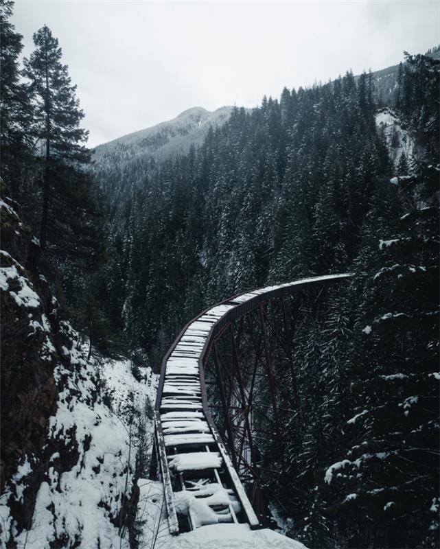 Vianočný obrázok 2019 pre tapetu pre iphone, biela a čierna fotografia so zimnou krajinou, zasnežená horská fotografia