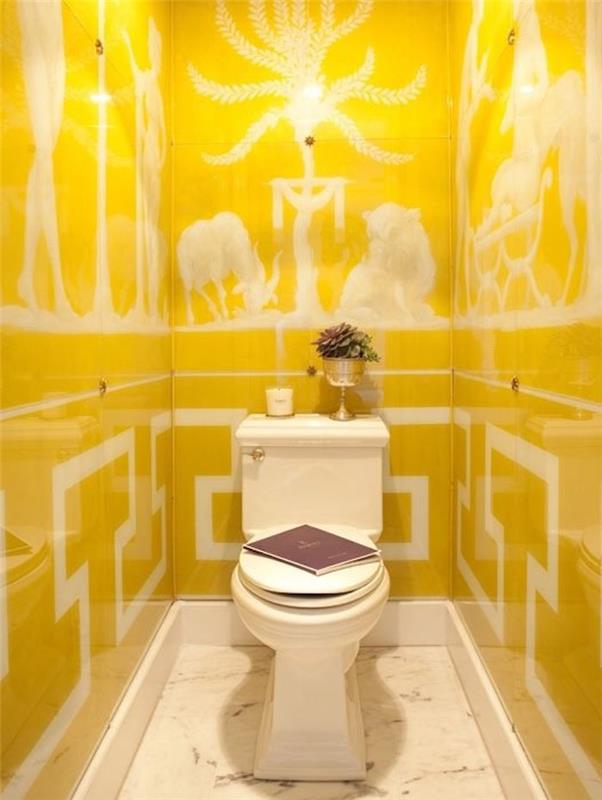 foto-bagno-piccolo-decorazioni-pareti-colore-giallo-toilette-francese-classico