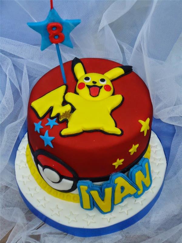 ozdoba na pokemon tortu, červený marcipán, ako prekvapiť dieťa, roztomilé pikachu, modrá hviezda