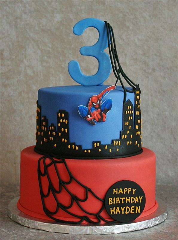 originálna chlapčenská torta, torta s hrdinom spidermana, dvojposchodová torta