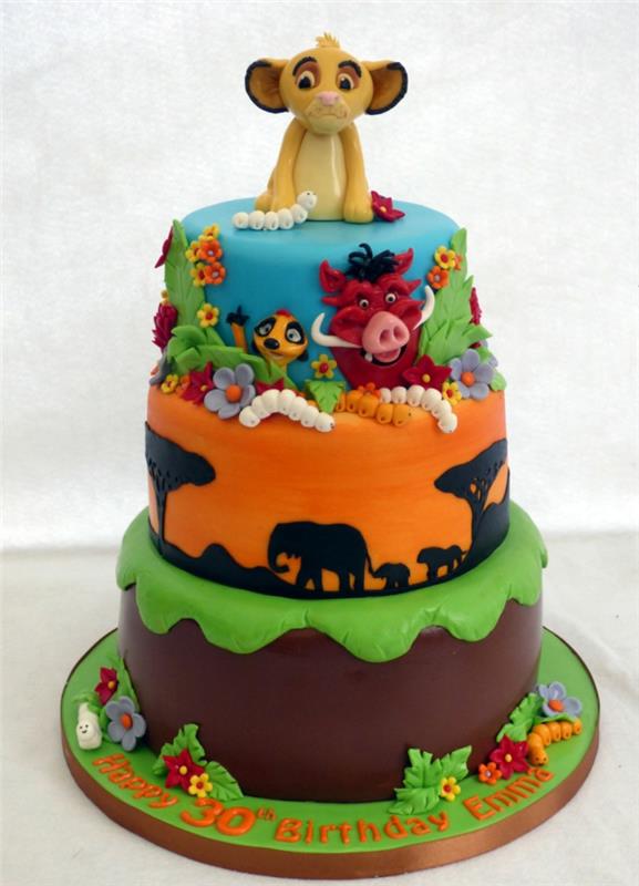 torta so zvieratami v džungli, trojposchodová torta, zábavná narodeninová torta pre dospelých