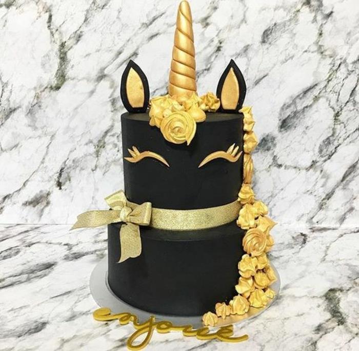nápady na narodeninovú tortu v čiernej a zlatej farbe