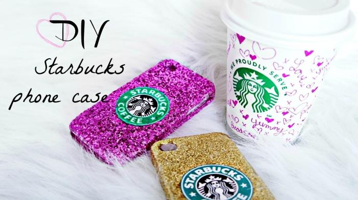 personlig fodralmodell med starbucks -design med rosa och guldglitter, original iphone -fodral att göra själv