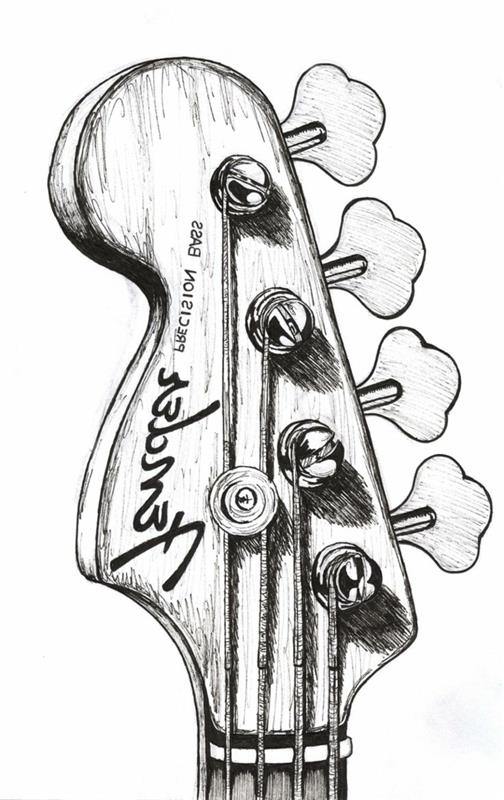 Svartvit ritning konstverk kvinna för att rita enkel svartvit gitarr välritad