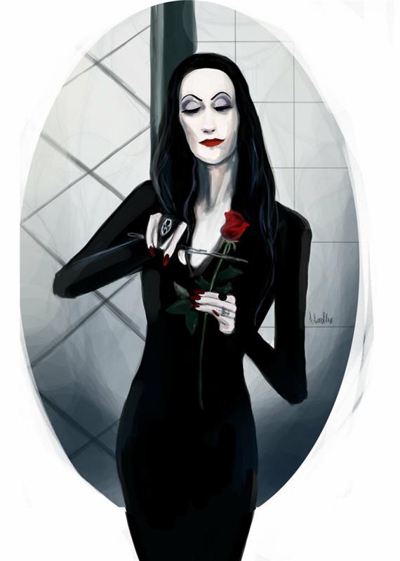 Addams -familjen skådespelare morticia adams svartvit bild