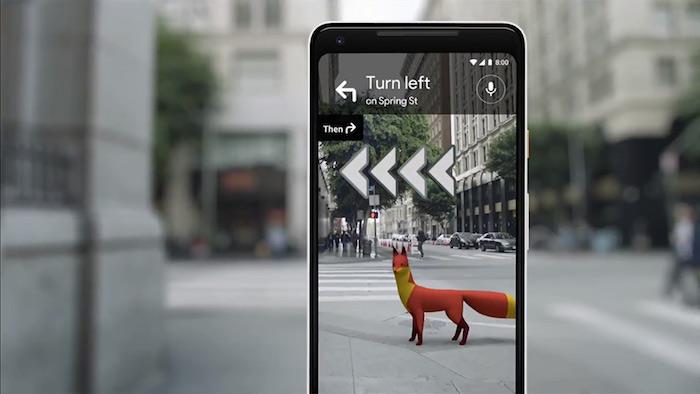 رسم توضيحي للوظيفة الجديدة القادمة لخرائط Google التي تدمج الواقع المعزز وتحلل المناطق المحيطة بالكاميرا للحصول على إرشادات دقيقة