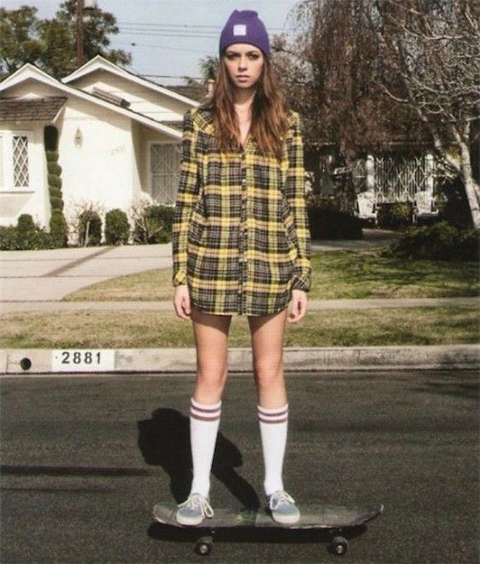 styke skate girl flanelová košeľa hipster vysoké ponožky hipster žena