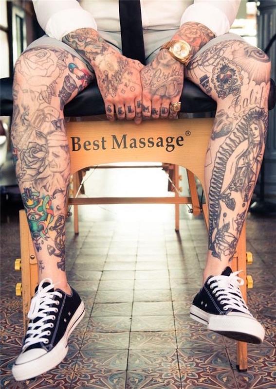 pánske tetovanie stehien a holení a tetovanie nôh