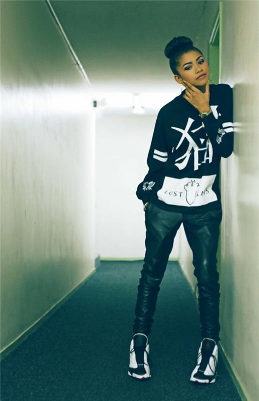 Hur man blir swag en outfit swag sportkläder kvinna swag Zendaya blus byxor läder