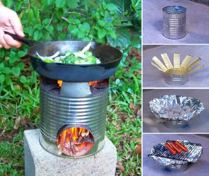 DIY -projekt med stor plåtburk, hur man gör en grill själv ute, återvinner plåtburk, fars dagspresent att göra