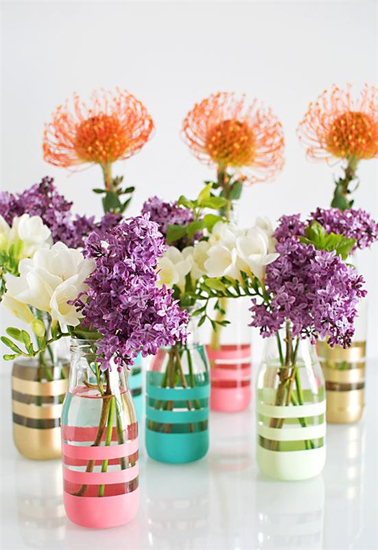 manuálna aktivita pre dospelých, maľované vázy na mieru, čo robiť, keď sa nudíte, kreatívny nápad, kvetinový stredobod