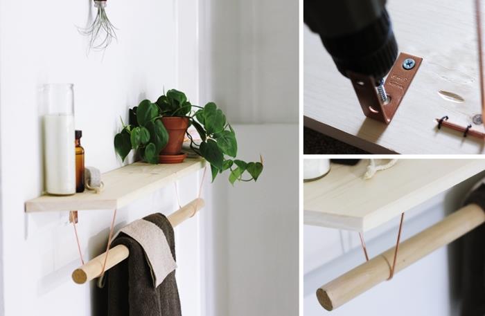 idé hur man gör en träplanka hylla badrum förvaring DIY lätt DIY utrymme optimering trick