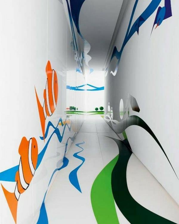 deco-hall-idé-clown-fisk-på-en-vit-bakgrund-av-modern-design-väggar