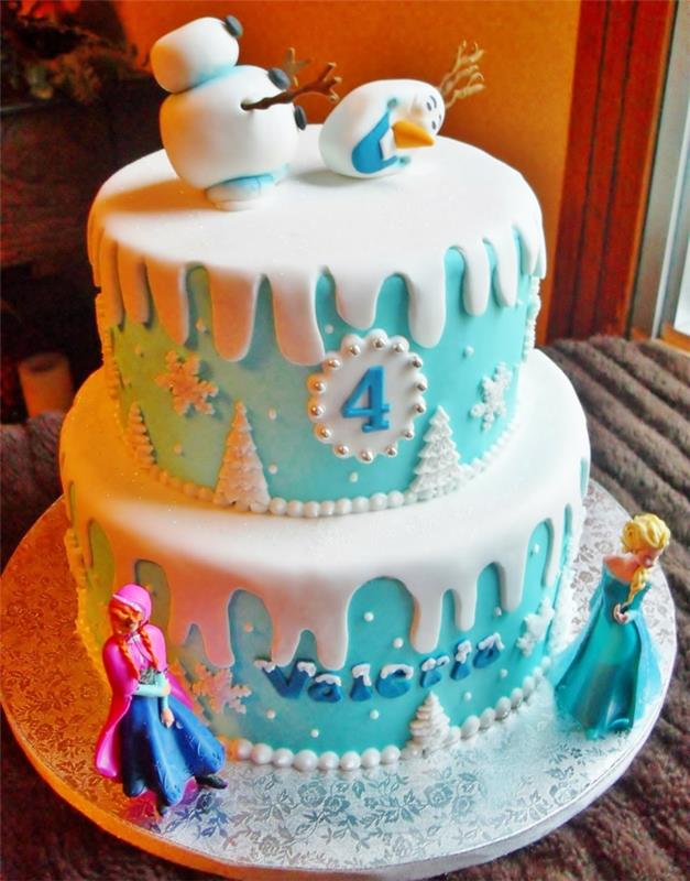 tårta-dekorera-födelsedag-flicka-drottning-av-snö-kakor-idéer-cool-olaf-tårta