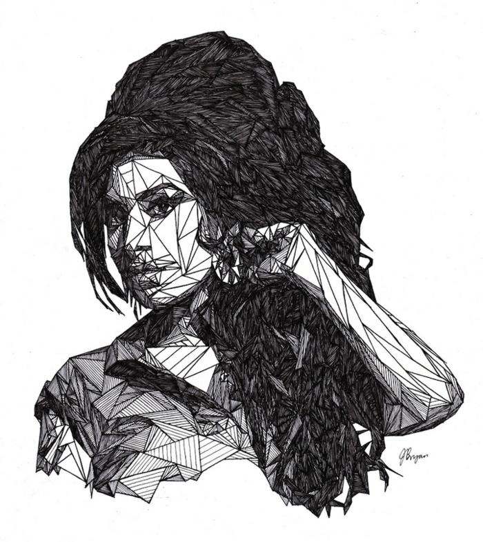 Idé Hur man ritar geometriska figurer Hur man ritar Amy Winehouse Geometrisk porträttritning