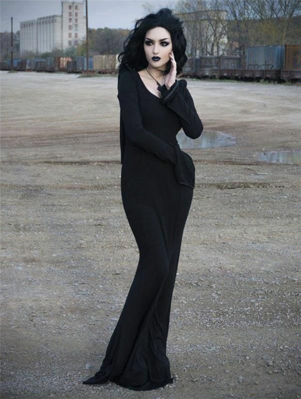 Morticia addam bilder addams familjekaraktärer outfit lång svart klänning Morticia Addams dräkt