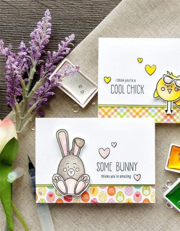 glad påskkort, påskägg, påskhare, mångfärgad mönstergräns, glad påskhumor, idé hur man gör ett originellt gratulationskort