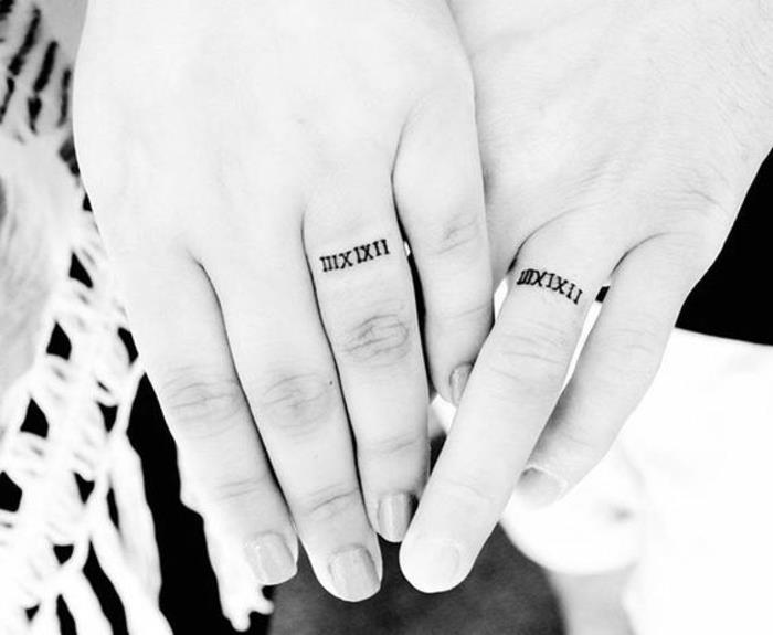 tetovanie prsteňa s rímskou číslicou, svadobné tetovanie