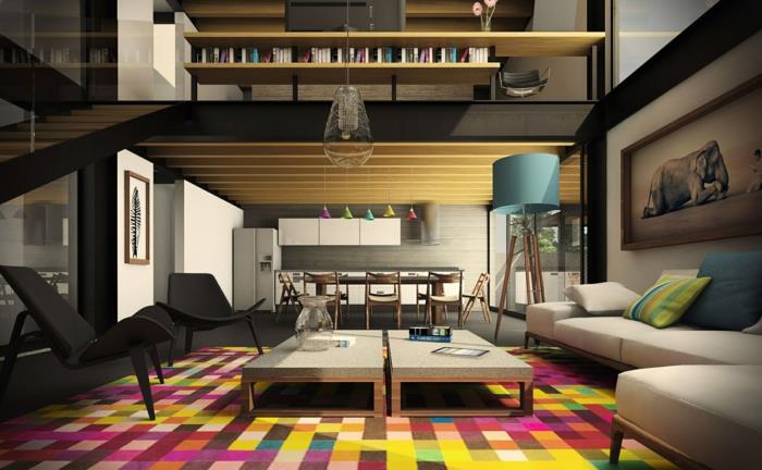 idé-vardagsrum-dekorera-hans-vardagsrum-inredning-dekoration-färgglada-matta-möbler-lampa-original