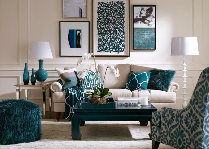 nápad-obývacia izba-kačica-modrá-maľba-modrá-páv-modrá-krásna-obývacia izba