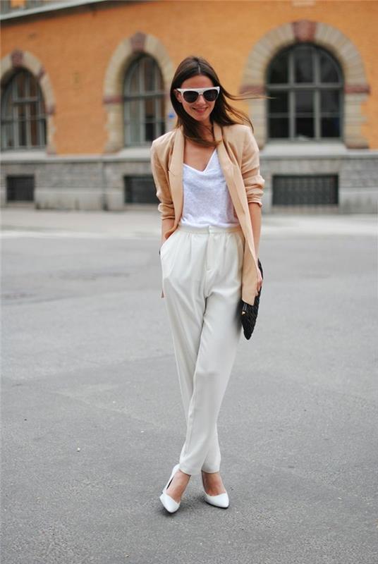nápad-outfit-s-bielymi topánkami-žena-nápad