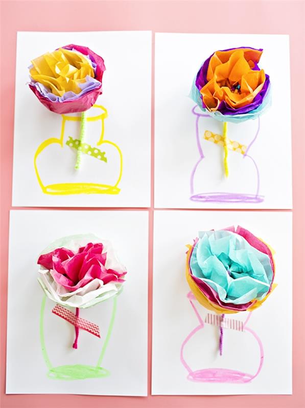 Tip na darček pre milenku v materskej škole, kresba vázy na papier s 3D kvetom na farebnom hodvábnom papieri
