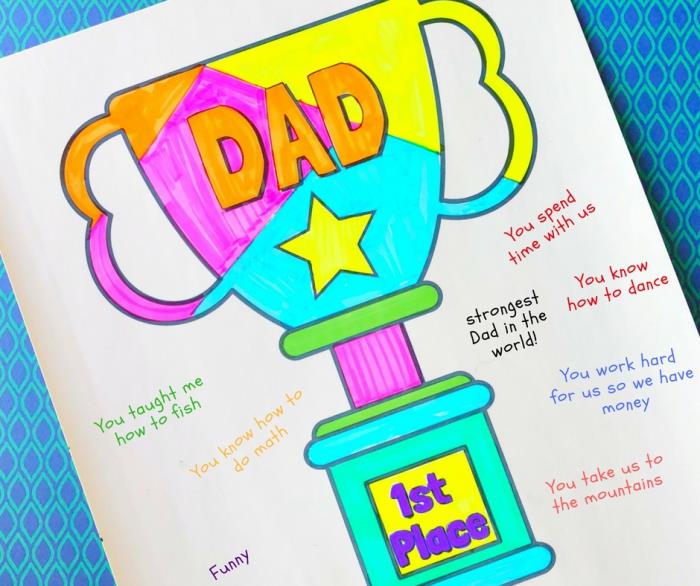 DIY farsdagskort med klippteckning bästa pappa, provfärgningskort för fars dag