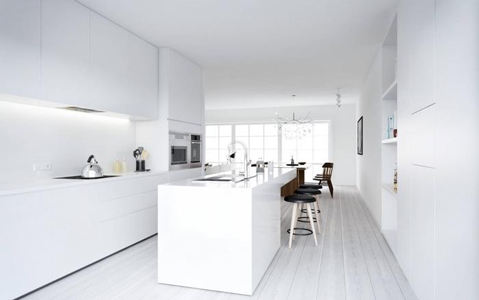 kuchynský nápad s ostrovným interiérovým dizajnom minimalistický štýl splashback minimalistická kuchyňa biela pracovná doska