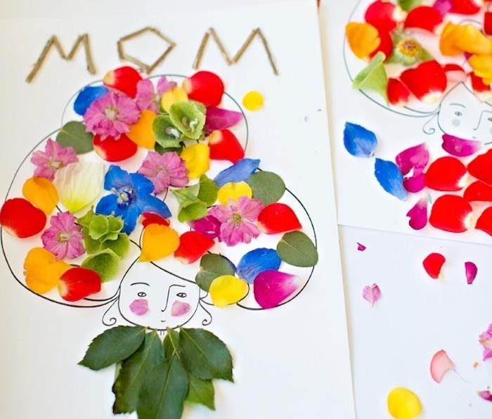 Deň matiek materských škôl so siluetou ženskej hlavy s farebnými kvetinovými vlasmi okvetných lístkov
