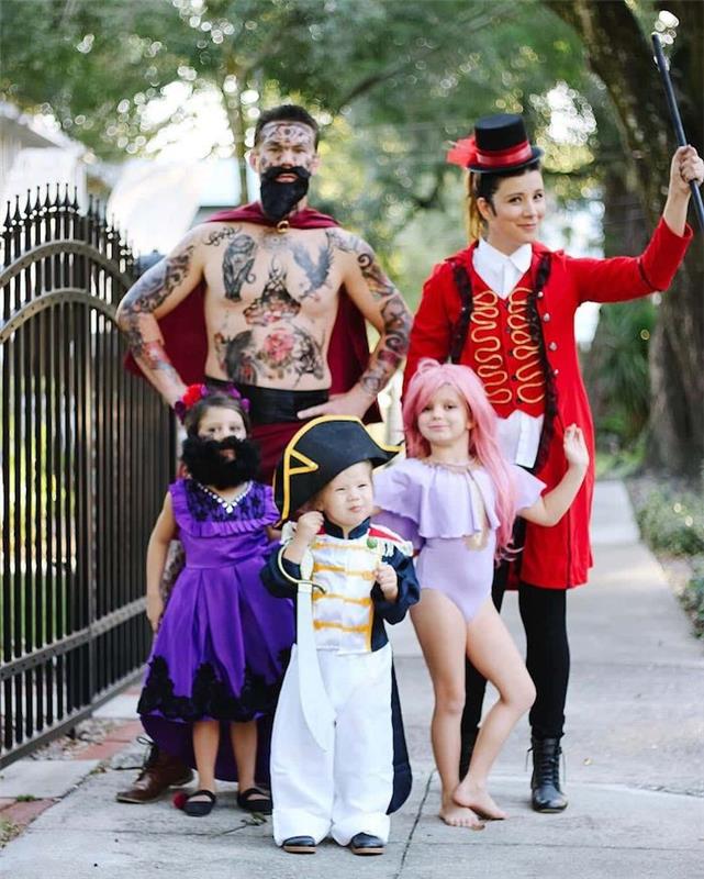 nápad na kostým pre rodinu v cirkusovom štýle akrobatky žena s bradou a svalovcom