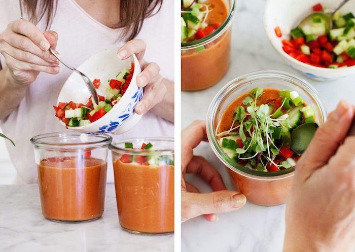 كيفية جعل البطيخ gazpacho سهلة ، فكرة بداية سهلة وأنيقة ، حساء الخضار النيئة الباردة