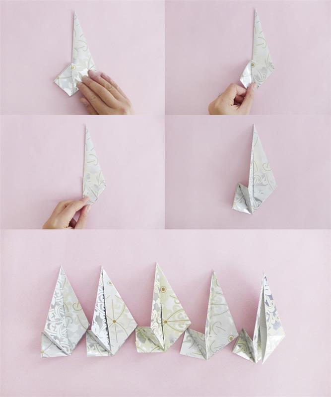 ako urobiť krásnu origami vianočnú girlandu, kroky origami skladania vianočnej hviezdy