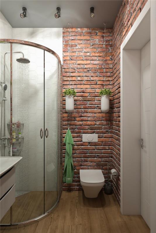 malá kúpeľňa a rohový sprchovací kút so zaoblenými dverami