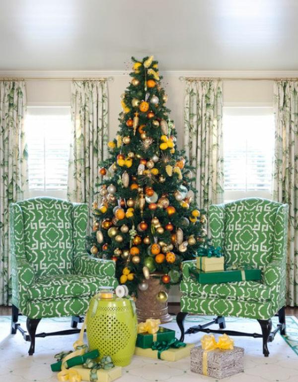 Vianočný stromček-dekorácia-nápad-moderný-zeleno-žltý
