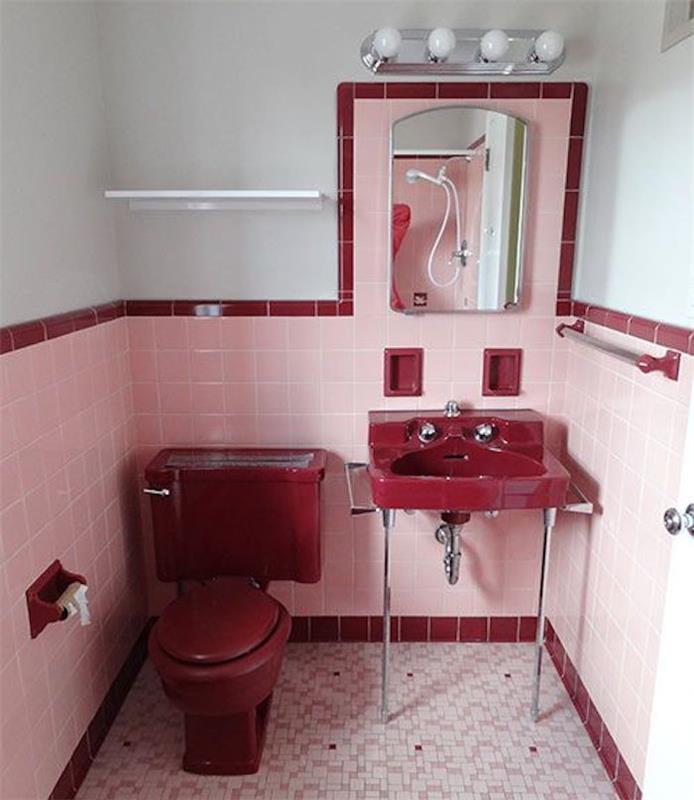 nápady na výzdobu vínovo červenej wc