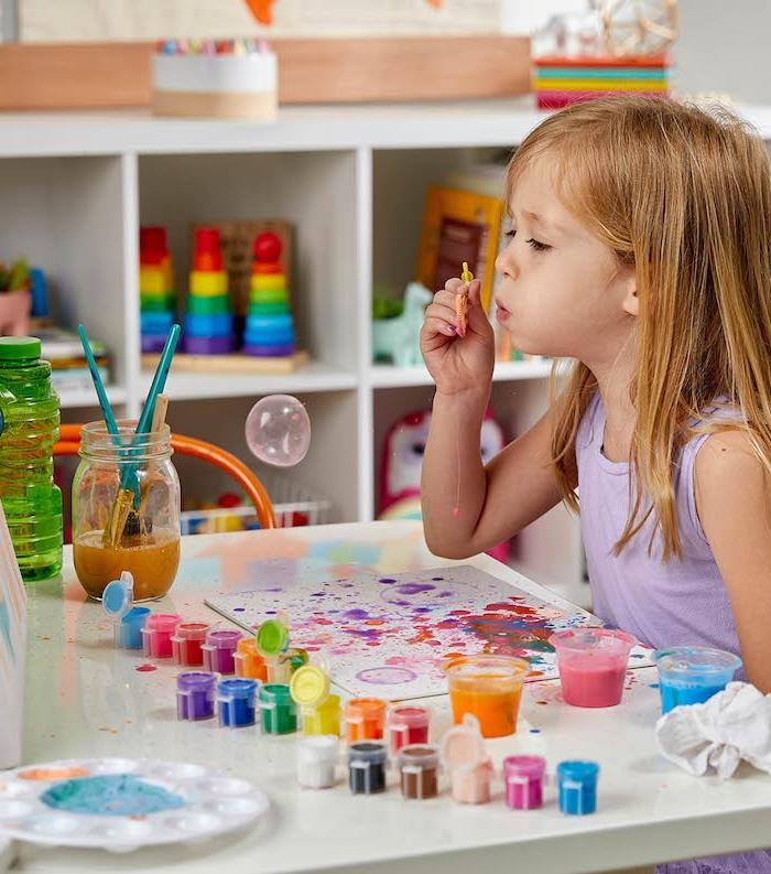 målaridéer för barn med färgglada bubblor exempel manuell aktivitet 3 till 5 år gammal dagis primär lätt att göra och roligt