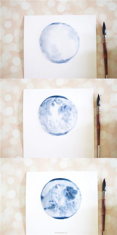 gör en fullmåne i akvarellmålning för nybörjare, skapa skuggområden i akvarell