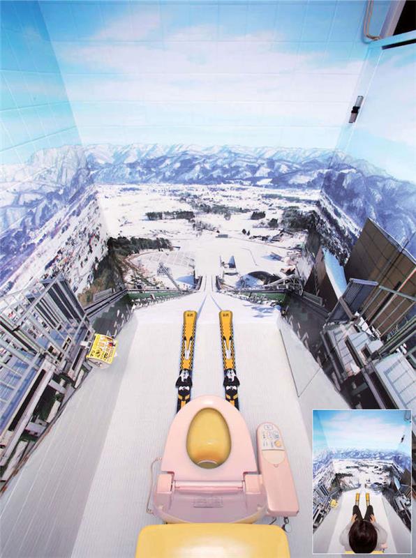 závesné WC deco pôvodná tapeta skokanský mostík horský trompe loeil
