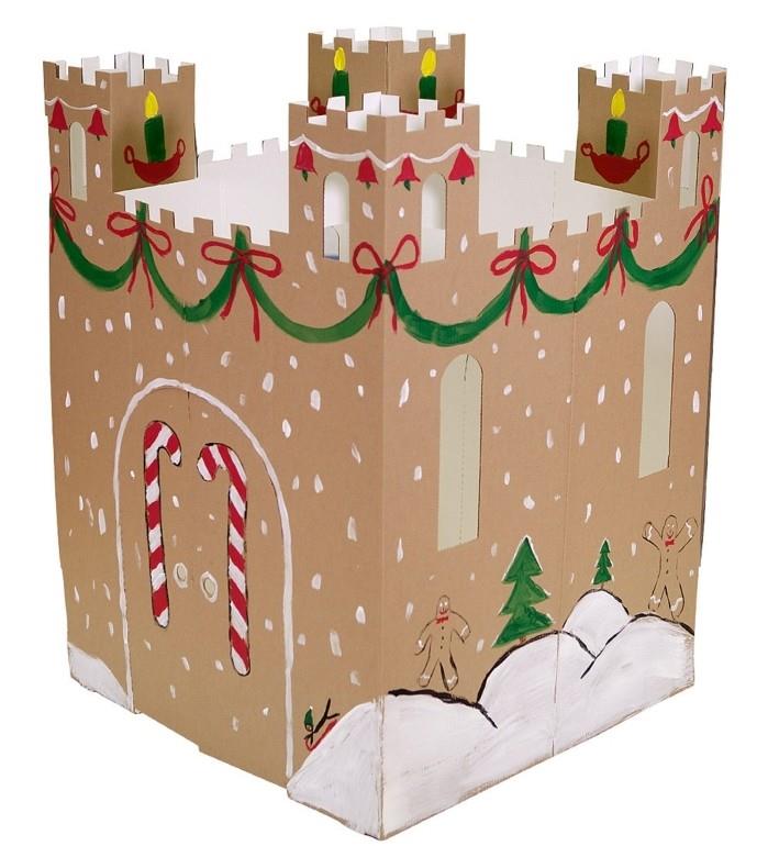 فكرة لبناء كوخ جميل من الورق المقوى قلعة مزخرفة لعيد الميلاد للأميرة الصغيرة الخاصة بك