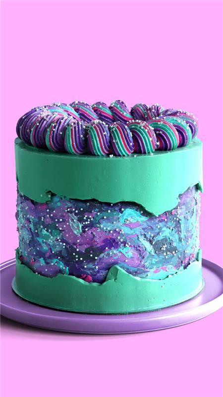 chybová línia originálna torta s efektom akvarelovej línie modrá, zelená, fialová, fialová, ružová, dúhová ozdoba torty