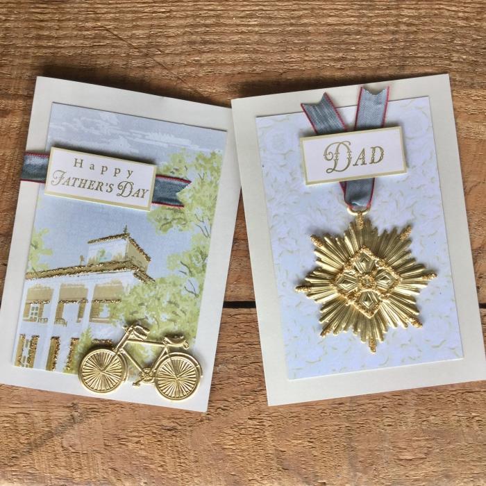 DIY scrapbooking -kortmall, diy -kort för pappa med gyllene bokstavsetikett och skrotpapper