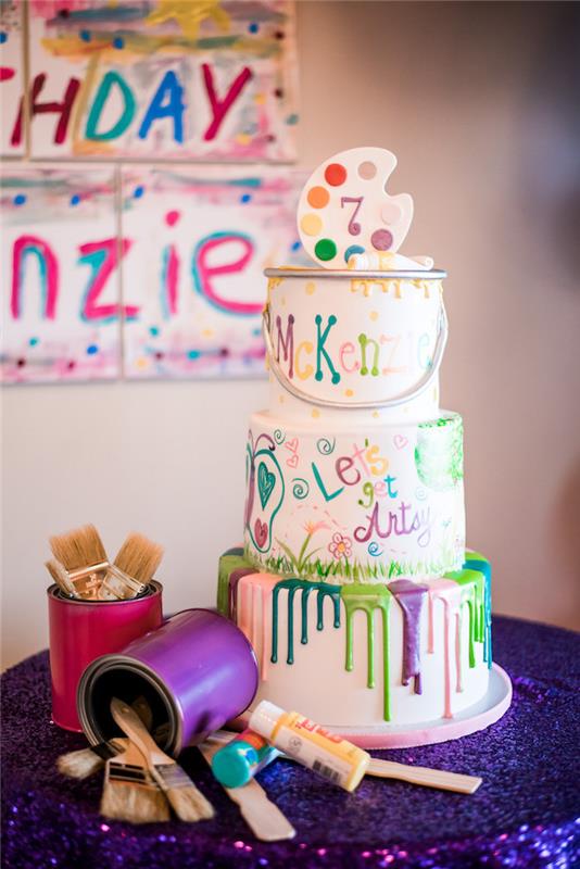 gör en konstnärlig och kreativ tårta, ovanliga konstkakaidéer med färgpalett och handritningar