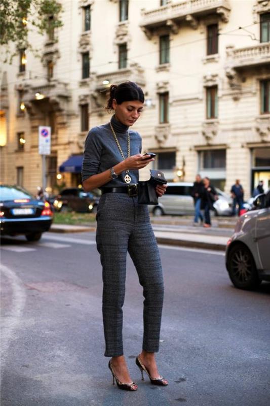 الزي الحديث للمرأة الأنيقة فكرة رائعة عن كيفية ارتداء بدلة رمادية
