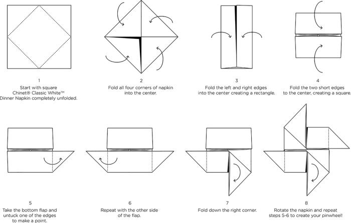 diagram na jednoduché skladanie papiera, ľahký príklad origami na Vianoce, skladanie papierových obrúskov v geometrickom tvare