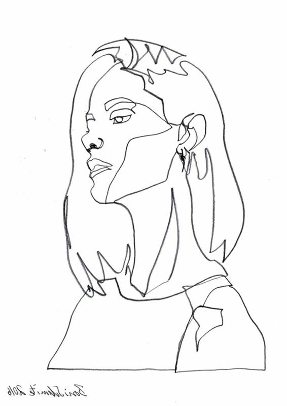 Svartvitt teckning hur man ritar i svart och vitt en kontinuerlig linje stil kvinna ritning enkel