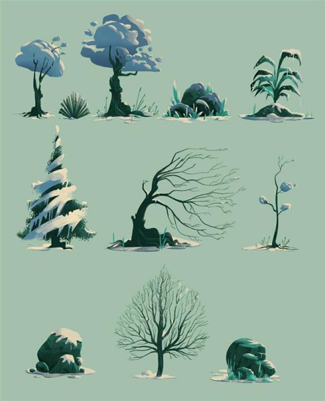 من السهل رسم نموذج رسم قلم رصاص رسم أشجار الشتاء الثلوج على شجرة الشتاء الرسم