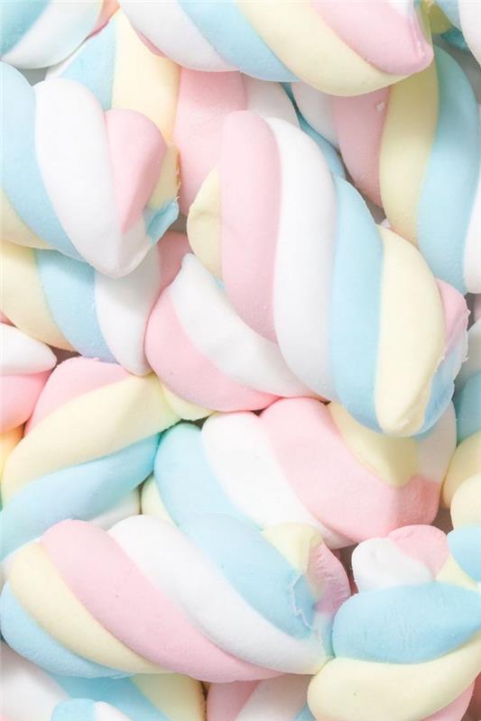 marshmallow obrázok jedla farba biela ružová modrá a pastelovo žltá ukážka chutný obrázok pastelovej farby