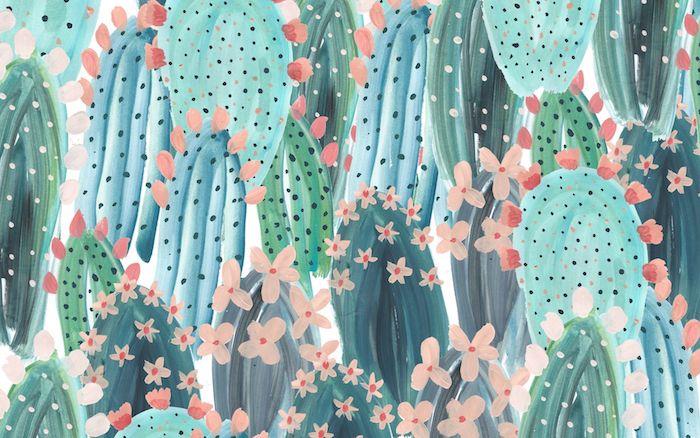 pastelový obraz kaktusu s kvetmi nápad na tabuľu maľovanie na elegantnú tapetu